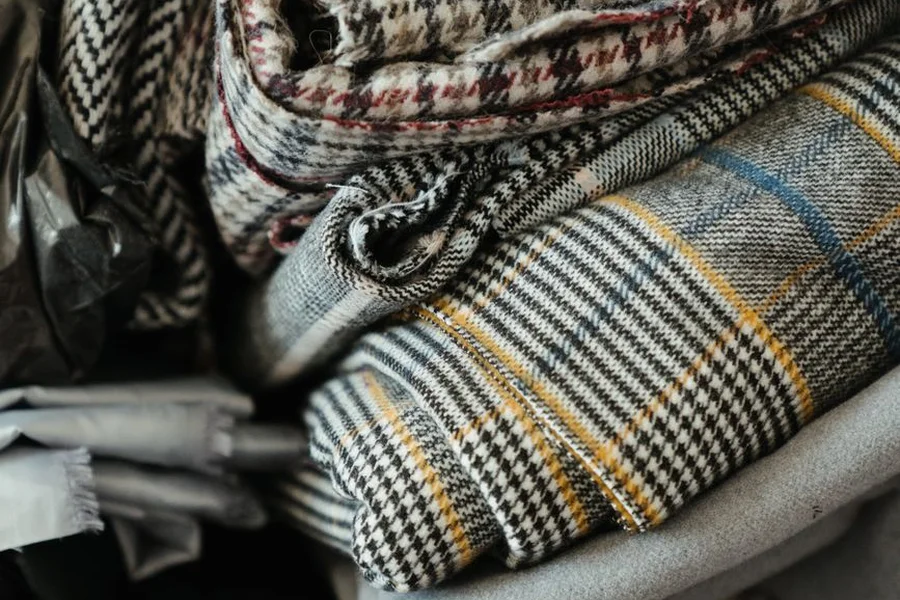 Close-Up of Textured Italian Checked Wool Tailoring Fabric